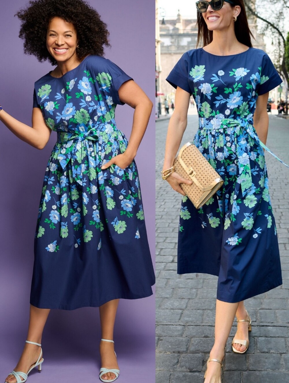 Talbots Modern Poplin Midi Dress Bold Floral Size 14W